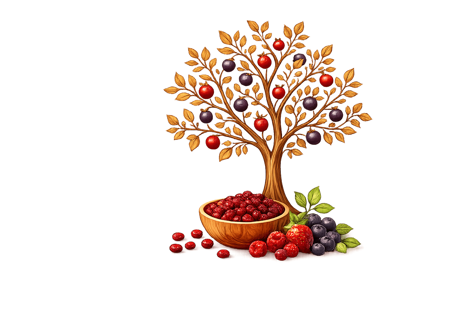 Berry tree with bowl of dried berries